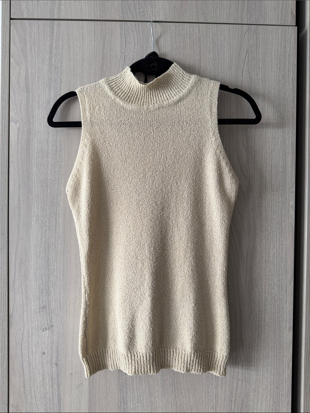 Sleeveless Cream Knit Mock Neck Top